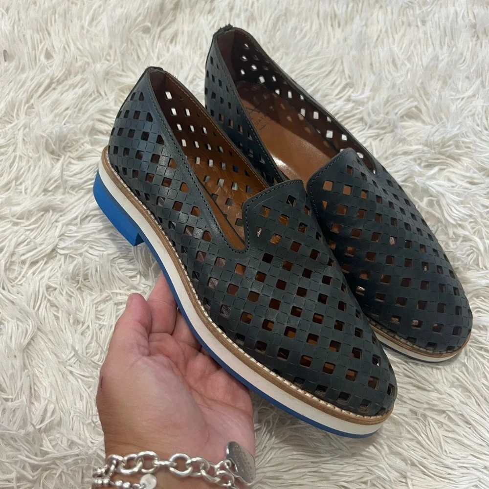 Aquatalia Blue Perforated Leather Loafers - Size 6
